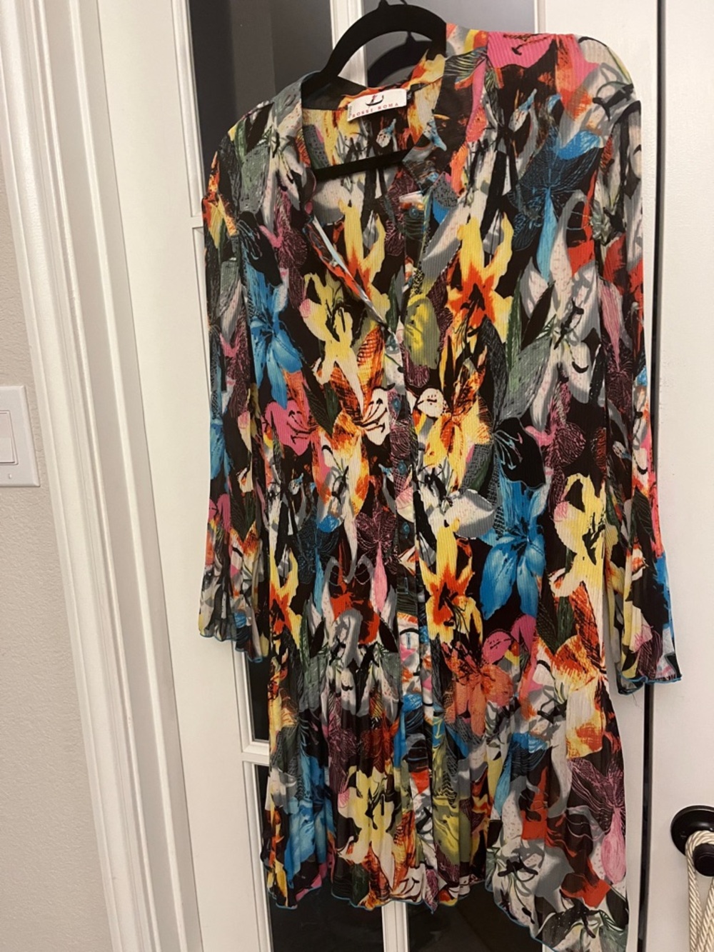 Multicolor Floral Long-Sleeve Button Dress